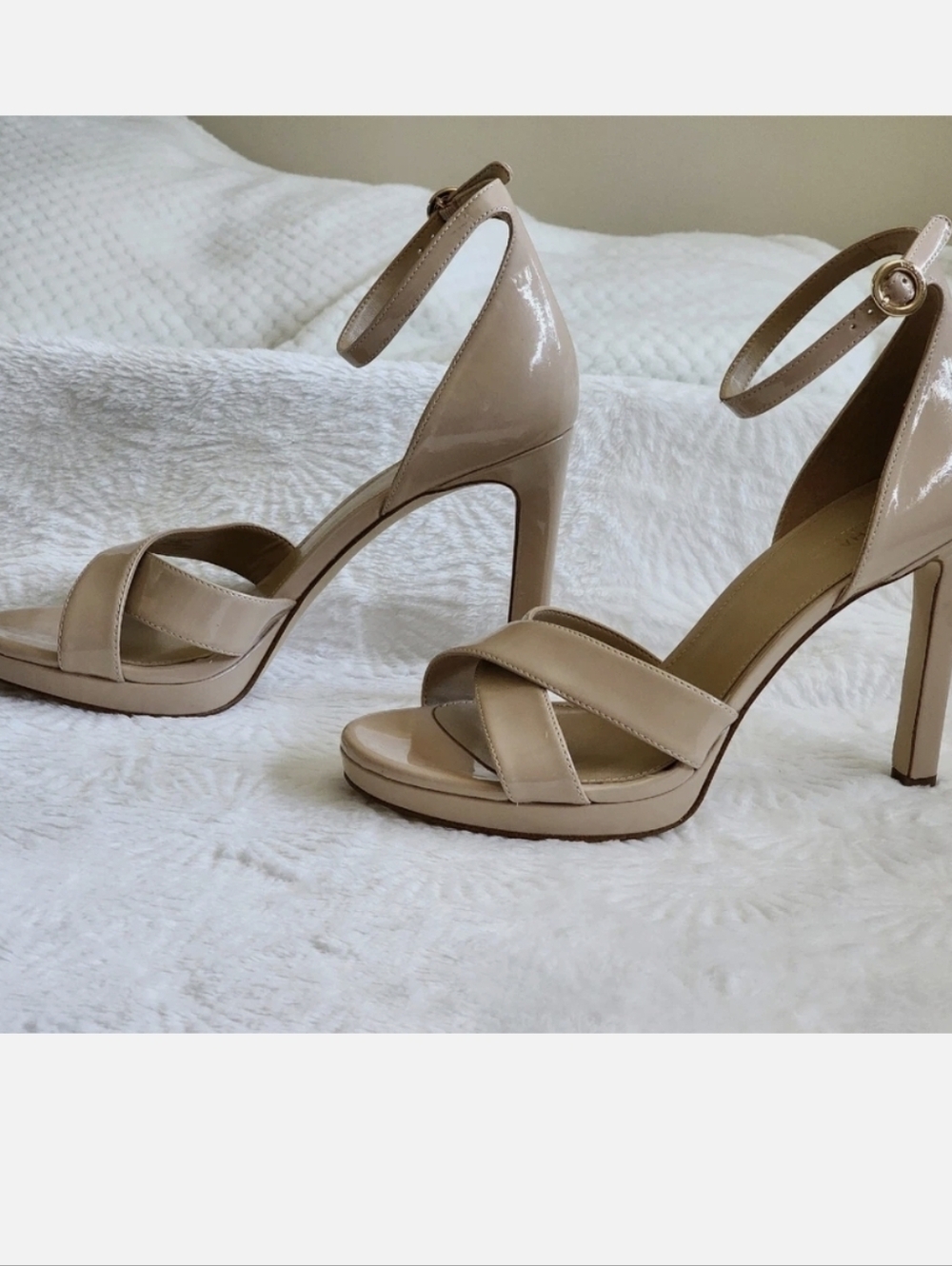 MICHAEL MICHAEL KORS Alexia Patent Leather Beige Stiletto Sandals 7M MSRP $155 - Picture 3 of 16